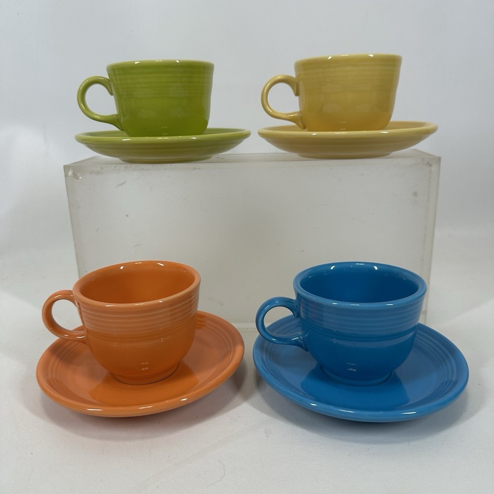 Fiesta Ware Tea Cup & Saucer Lot Of 4 Homer Laughlin USA